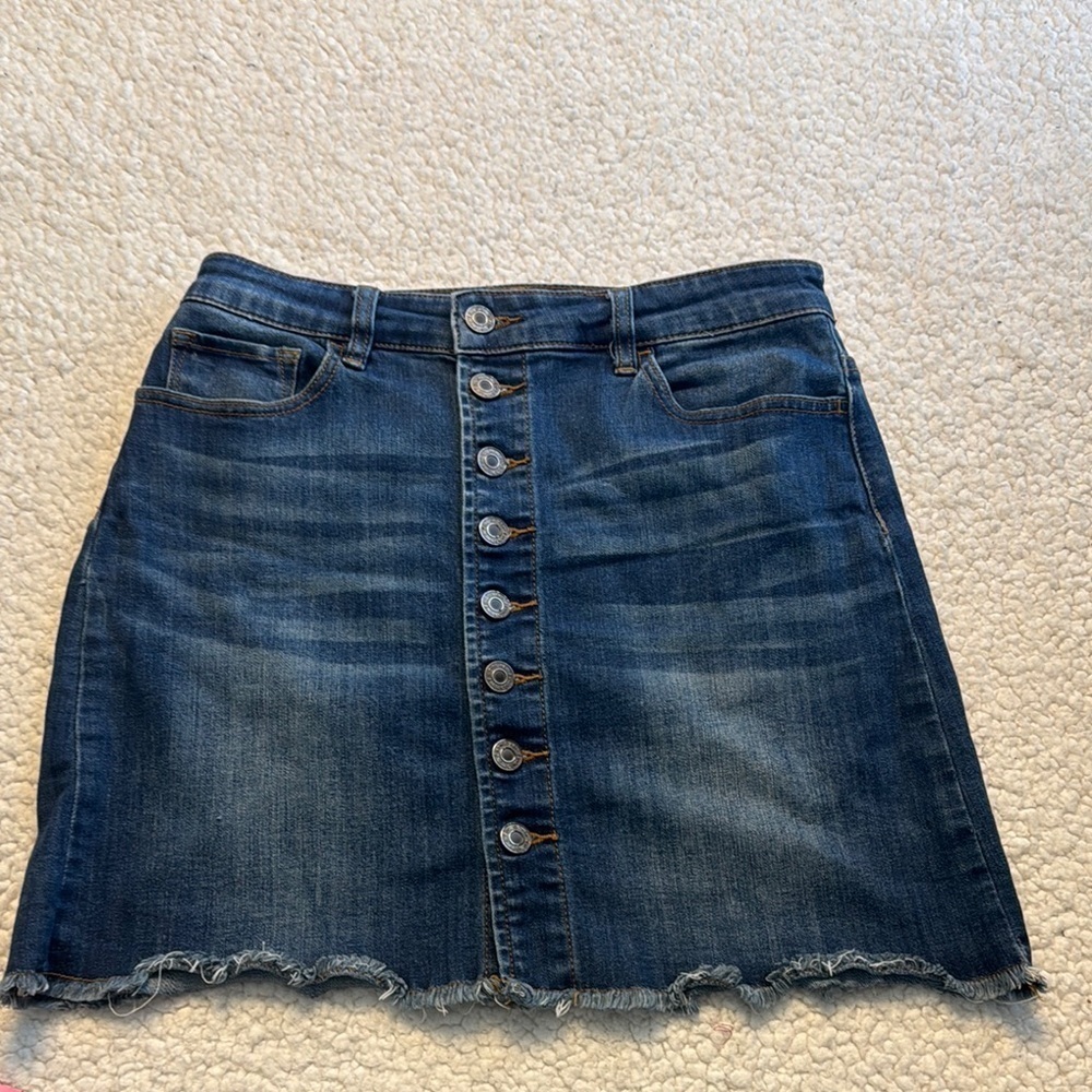 Indigo Rein Dark Blue Button-Front Pencil Skirt